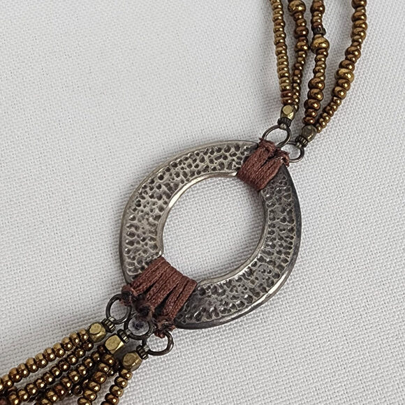 Metallic Bronze Bead & Sterling Silver Multi Strand Necklace - Picture 3 of 8